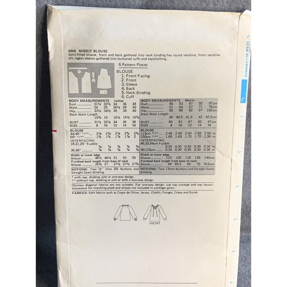 Butterick Misses Blouse Shirt Sewing Pattern Sz 12 5656 - Uncut - Picture 3 of 4